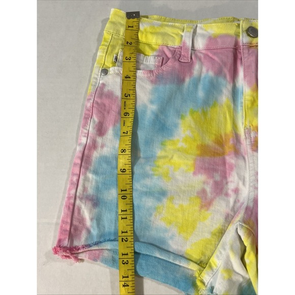 JUDY BLUE Stretch Denim Shorts Pastel Tie Dye Cut Off Raw Hem Women's SZ MED - Picture 3 of 16